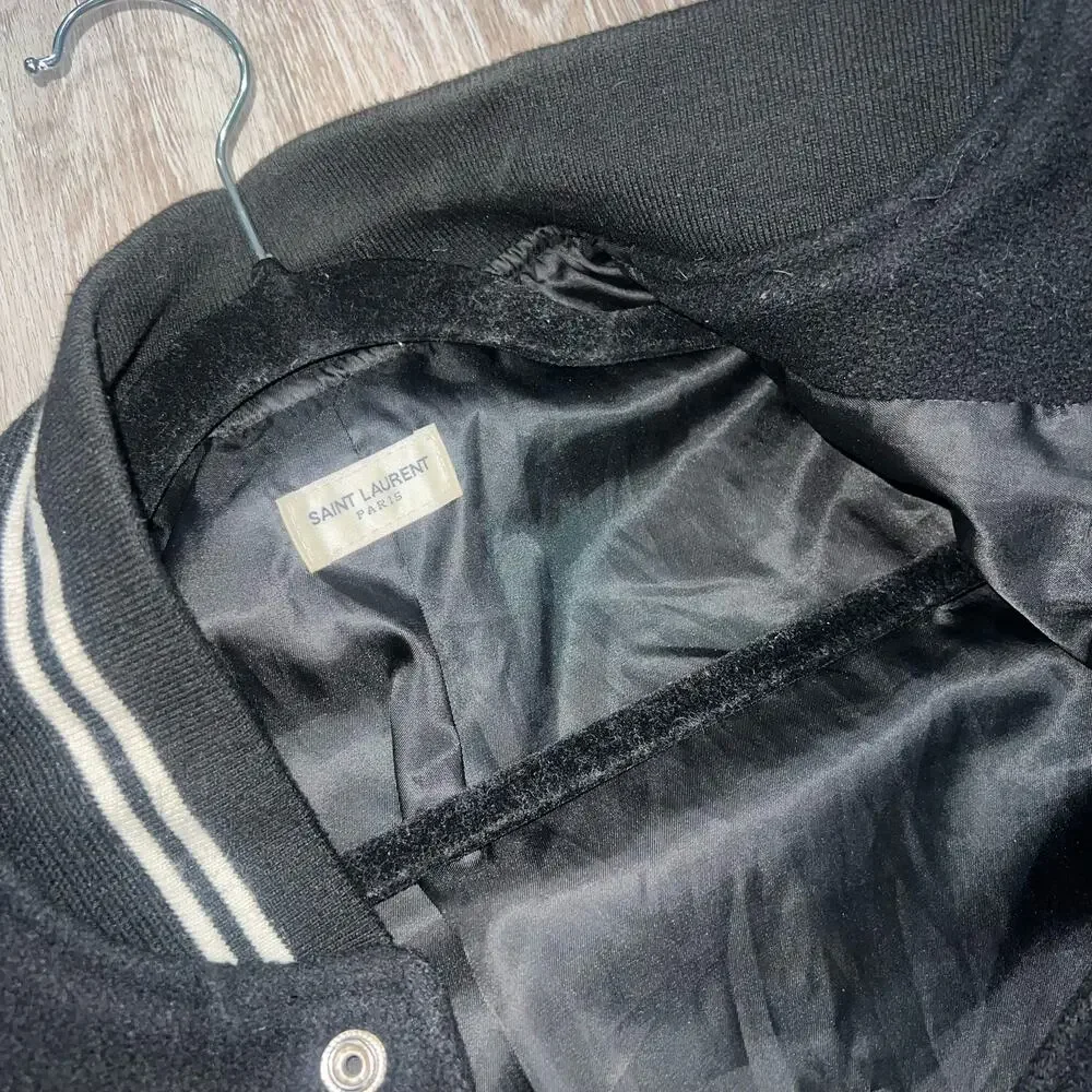 Saint Laurent Teddy Varsity Wool Black and White Jacket Size 44